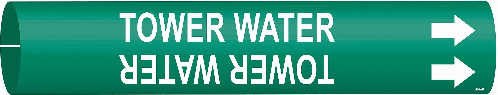 Pipe Marker: Tower Water, Green, White, Fits 1 1/2 to 2 3/8 in Pipe O.D., 1 Pipe Markers