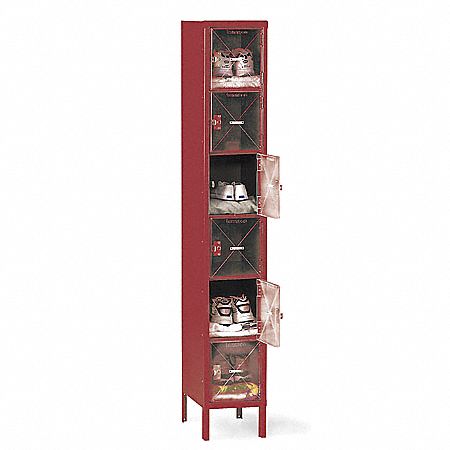 Box Locker: 12 in x 18 in x 78 in, 6 Tiers, 1 Units Wide, Clearview, Padlock Hasp, Burgundy
