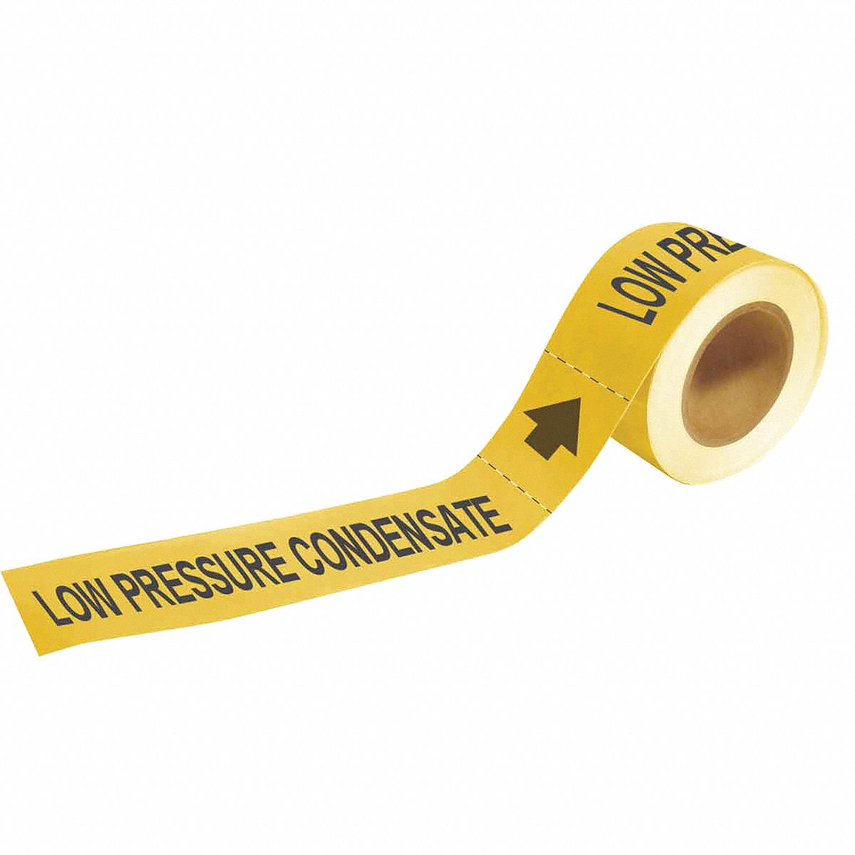 Pipe Marker: Low Pressure Condensate, Yellow, Black, Fits 2 1/2 to 6 in Pipe O.D., 25 Pipe Markers