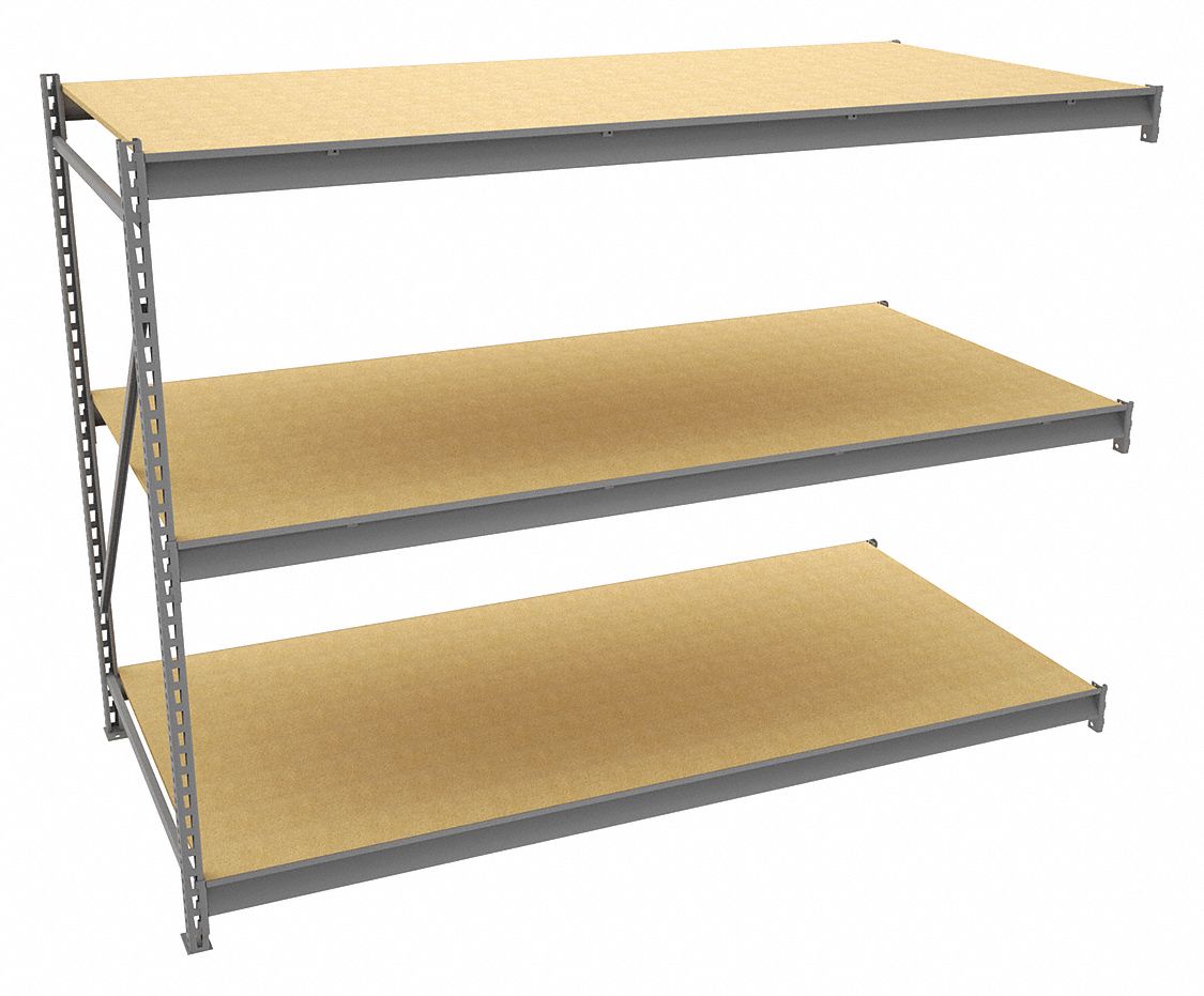 Bulk Storage Rack: Add-On, Heavy-Duty, 96 in x 48 in x 72 in, Particleboard, 3 Shelves