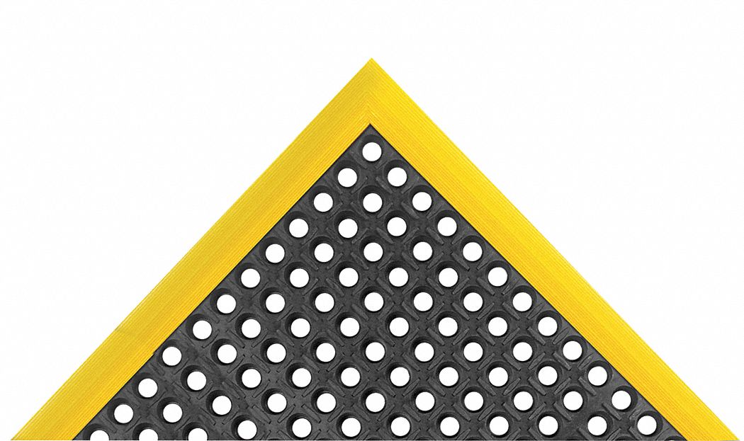 Antifatigue Mat: 39 in x 10 1/4 ft, 7/8 in Thick, Raised Diamond Studs, Black with Yellow Border
