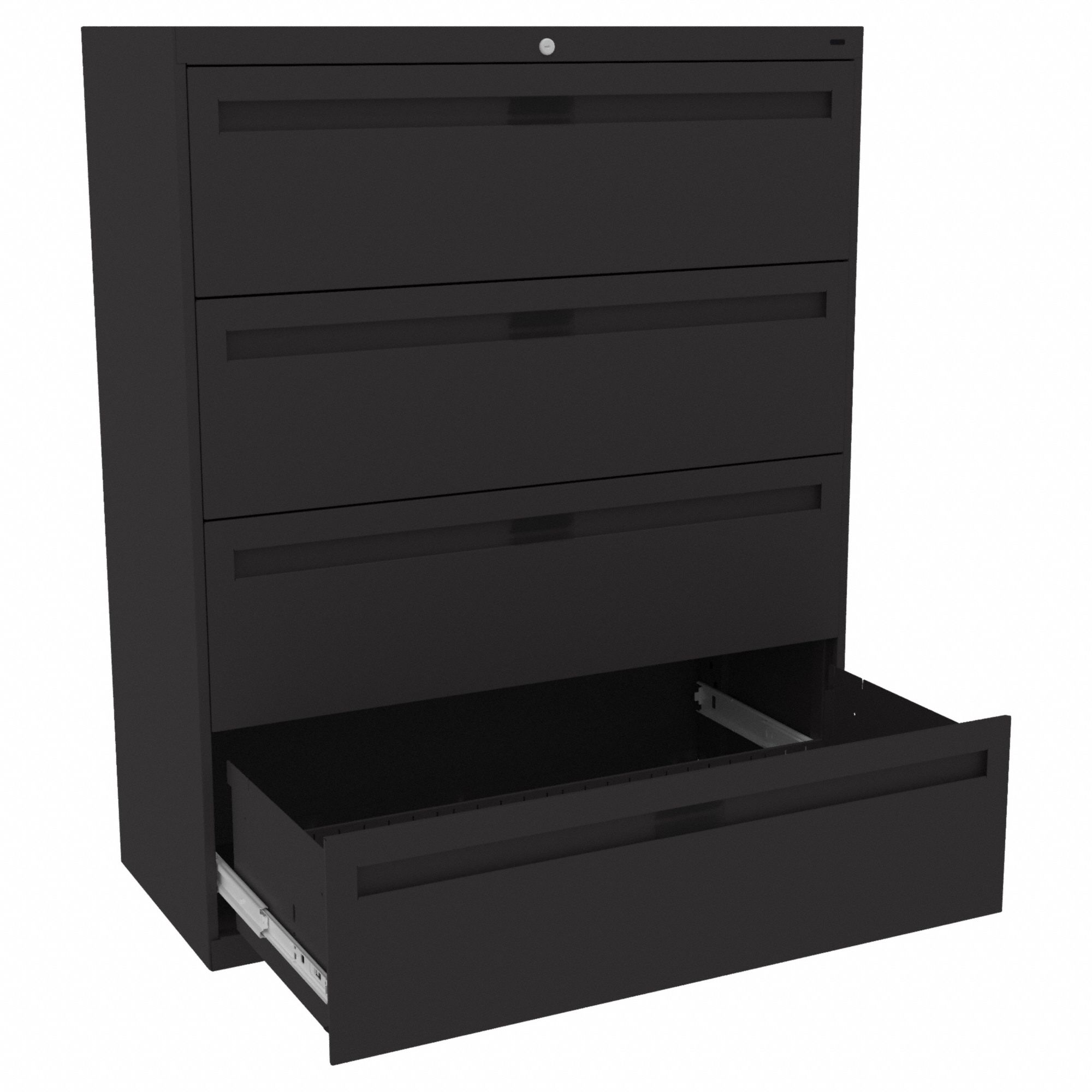 Lateral File Cabinet: Black, 4 Drawers, 51 1/4 in Overall Ht, 18 in Overall Dp, Steel