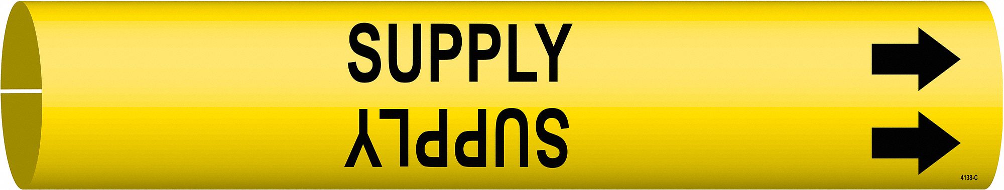 Pipe Marker: Supply, Yellow, Black, Fits 2 1/2 to 3 7/8 in Pipe O.D., 1 Pipe Markers, With Arrows