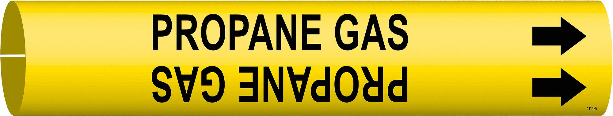 Pipe Marker: Propane Gas, Yellow, Black, Fits 3/4 to 1 3/8 in Pipe O.D., 1 Pipe Markers, With Arrows