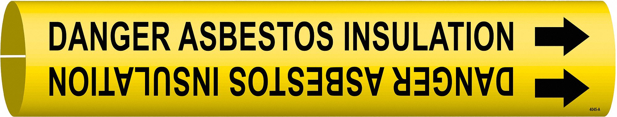 Pipe Marker: Danger Asbestos Insulation, Black/Yellow, Black/Yellow, 1 Pipe Markers, With Arrows