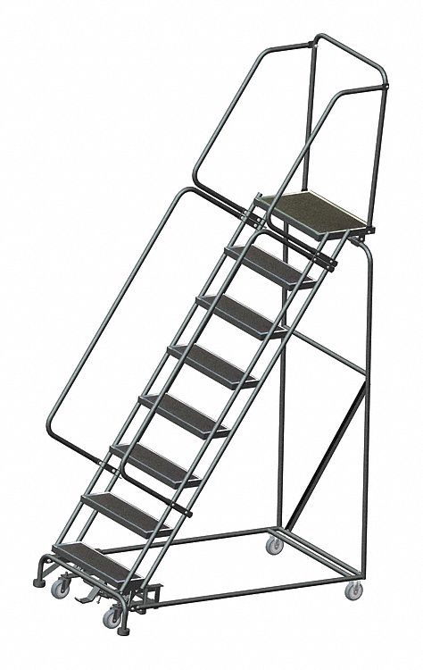Rolling Ladder: 6.7 ft Platform Ht, Unassembled, Steel, Wt-Actuated Auto-Lock, Antislip