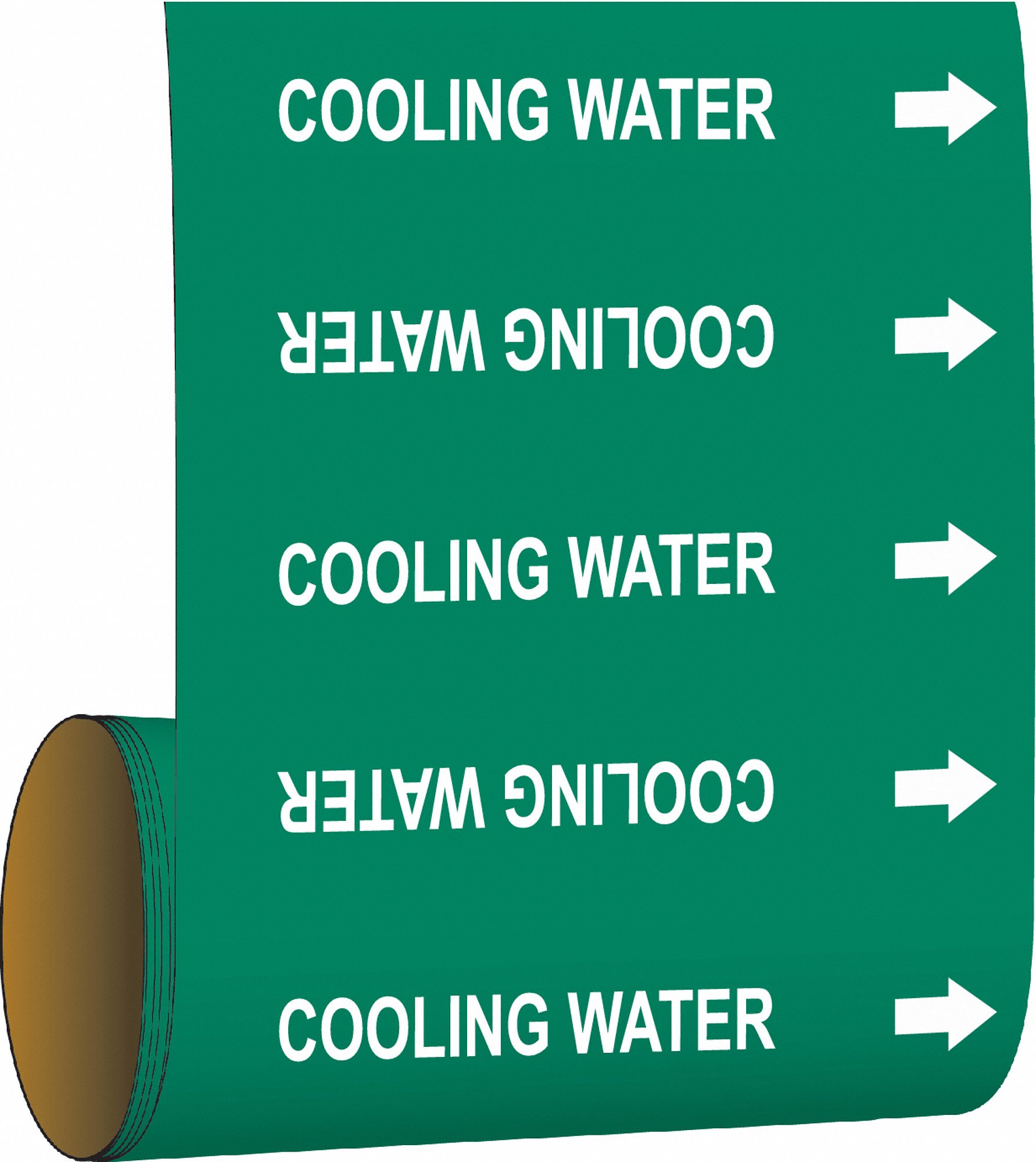 Pipe Marker: Cooling Water, Green, White, Fits 2 1/2 to 2 in Pipe O.D., 30 Pipe Markers, With Arrows