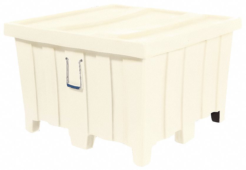 Bulk Container: 23 cu ft, 44 in x 44 in x 29 1/2 in, Lid Included, 4-Way Entry