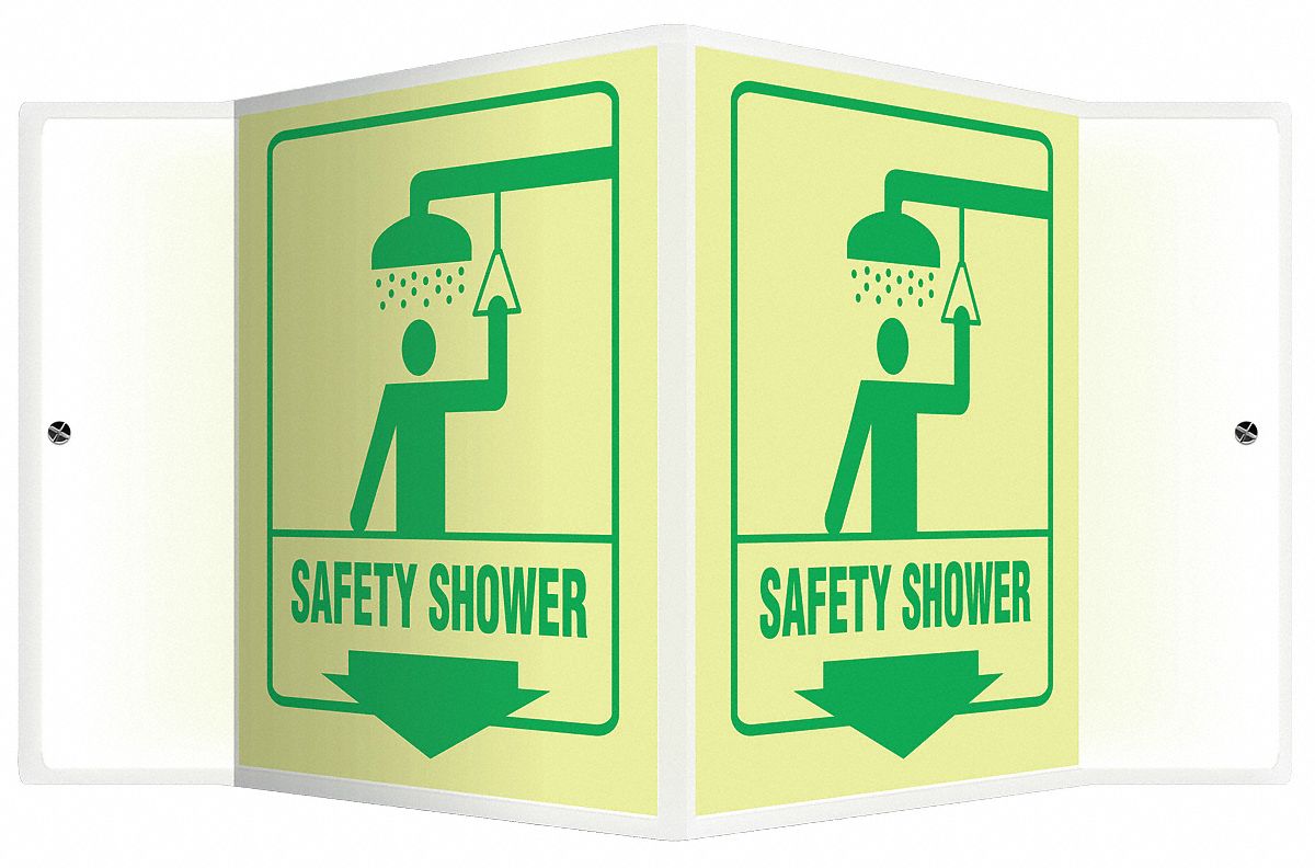 Safety Shower Sign,6 x 8-3/4In,GRN/YEL