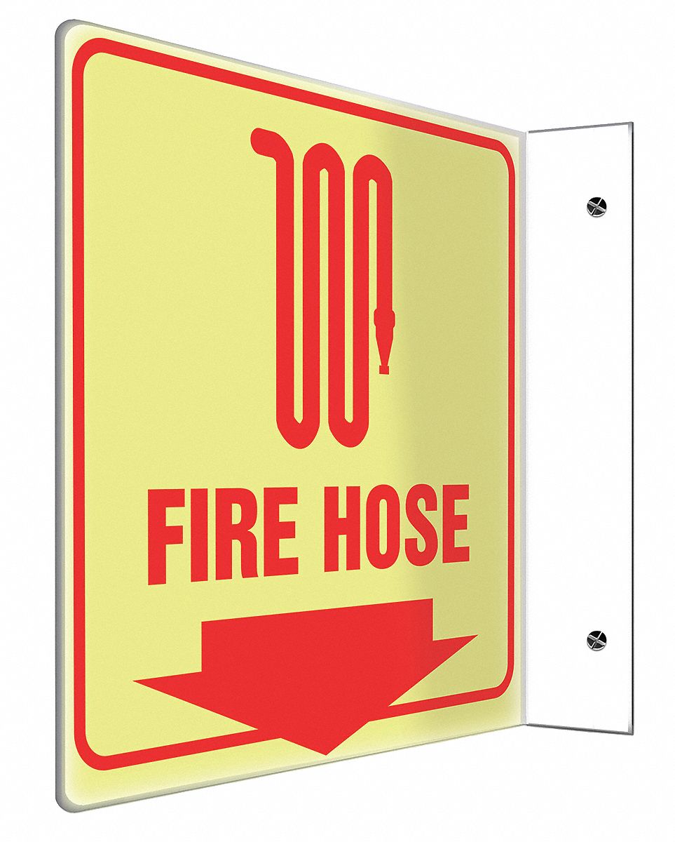 FIRE EQUIPMENT SIGN, NO HEADER, PLASTIC, 8 IN X 8 IN, WITH MOUNTING HOLES, L-SHAPED, NOT RETROREFLECTIVE