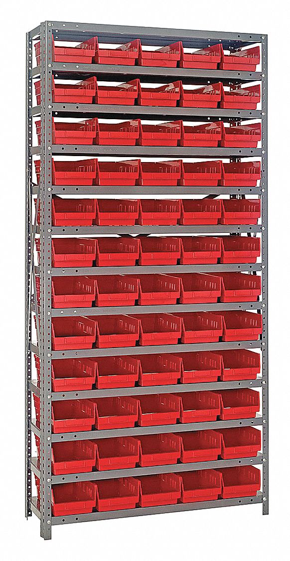 QUANTUM STORAGE SYSTEMS Steel Bin Shelving with 60 Bins, 36 inW x 12