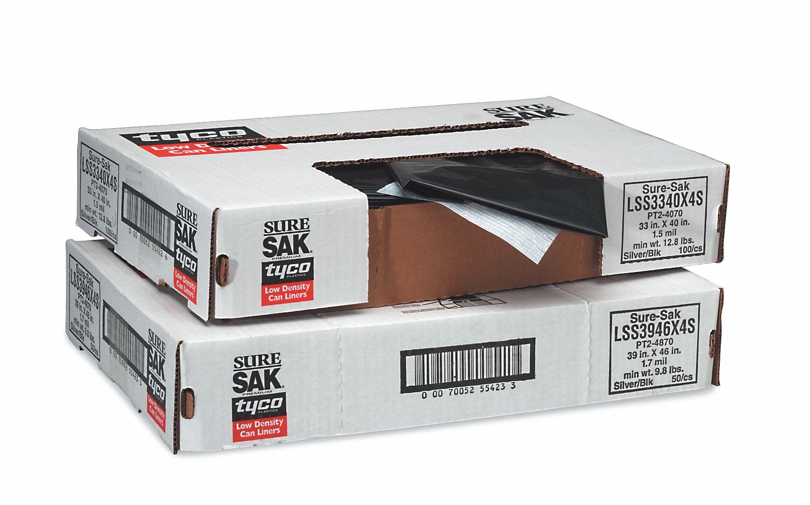 GRAINGER APPROVED 56 gal, LLDPE, Coreless Roll, Silver, PK 50 8D698