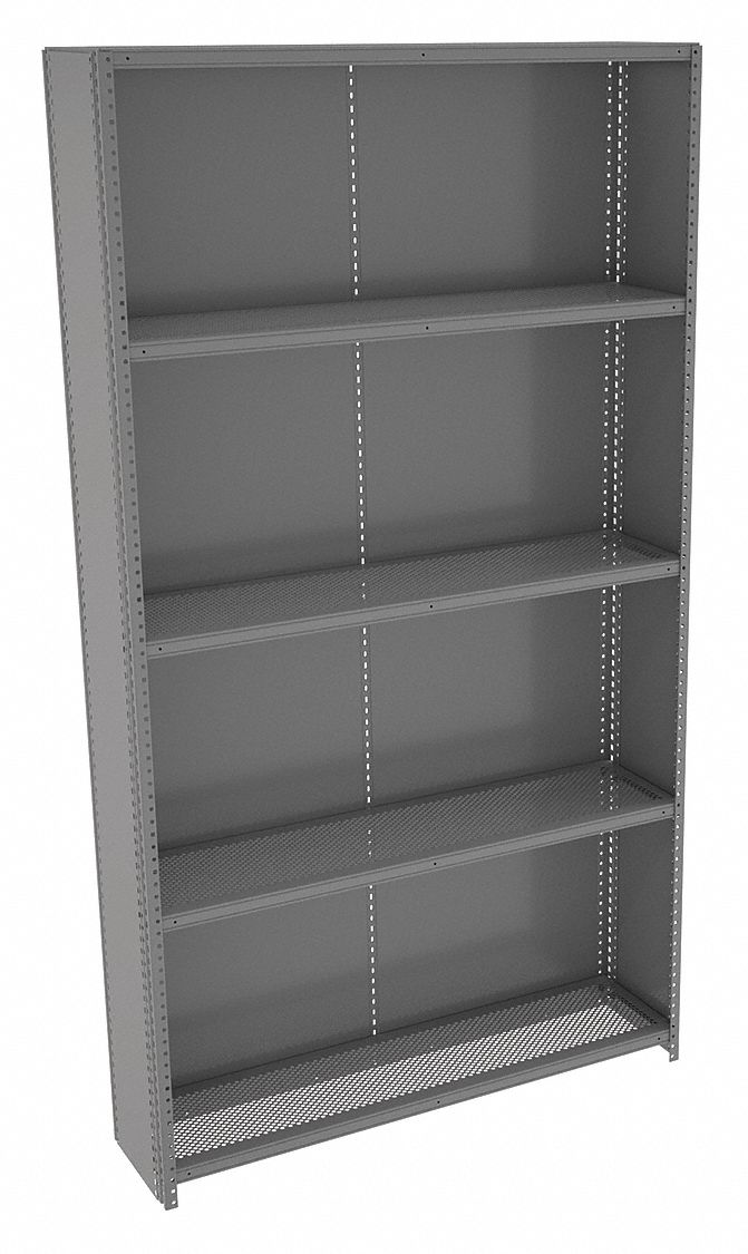 Metal Shelving: Starter, Medium-Duty, 48 in x 18 in, 84 in Overall Ht, 5 Shelves