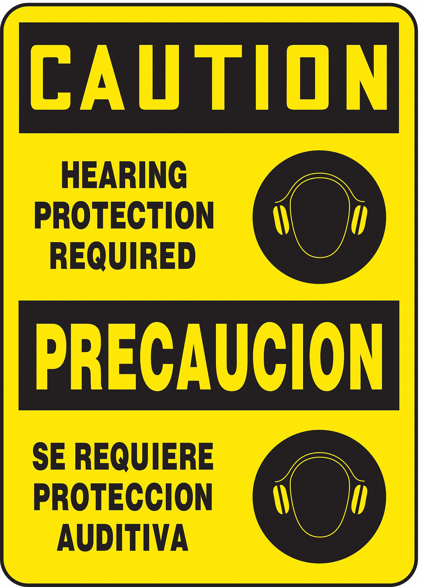 SpanishBilingual Caution Sign, Hearing Protection Required/Se Requiere
