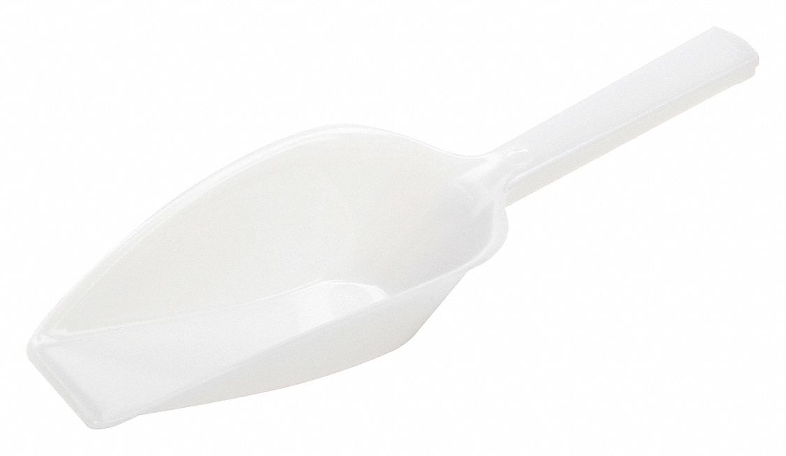 Scoop: Non-Sterile, HDPE, 65 mL Capacity - mL, 2 1/4 fl oz Capacity - oz, 18.42 cm Overall Lg, White