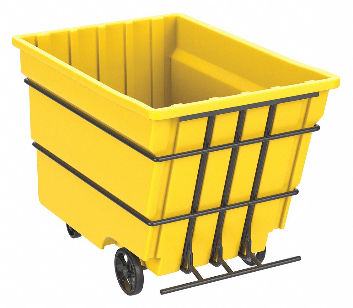 Plastic Tilt Truck: 59 cu ft Cubic Foot Capacity, 2, 500 lb Load Capacity, Yellow