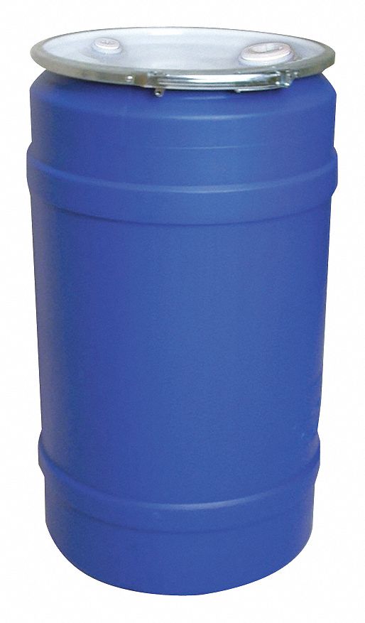 Transport Drum: HDPE, 30 gal, Lever Lock Ring, Blue / White, 2 Bung Holes, Transport