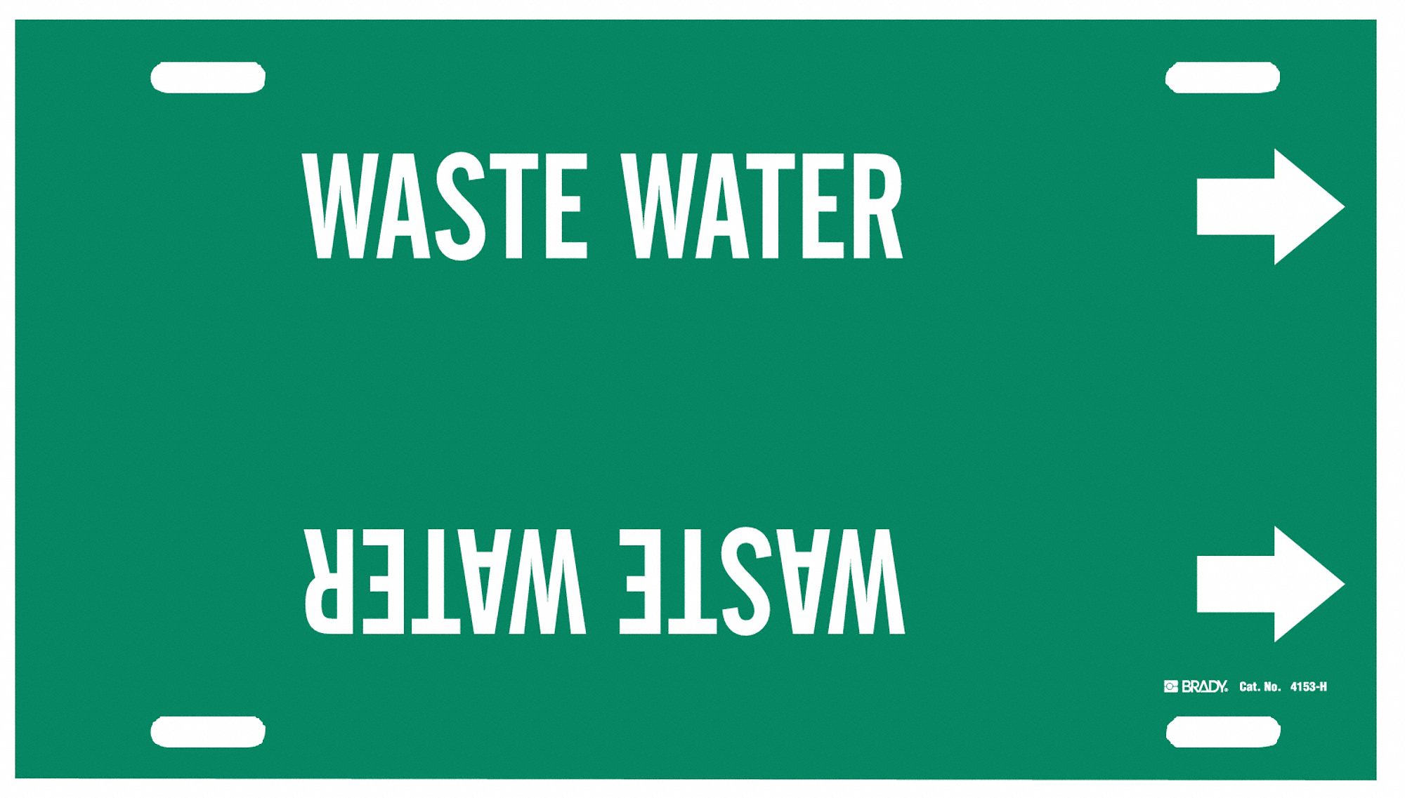 Pipe Marker: Waste Water, Green, White, Fits 10 to 15 in Pipe O.D., 1 Pipe Markers, With Arrows