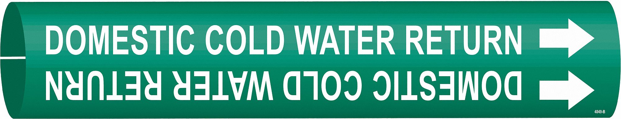 Pipe Marker: Domestic Cold Water Return, Green, White, Fits 1 1/2 to 2 3/8 in Pipe O.D., With Arrows