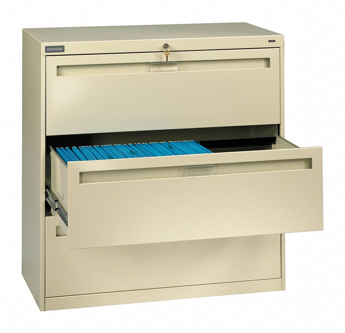 Lateral File Cabinet: Champagne/Putty, 3 Drawers, 39 3/8 in Overall Ht, 18 in Overall Dp