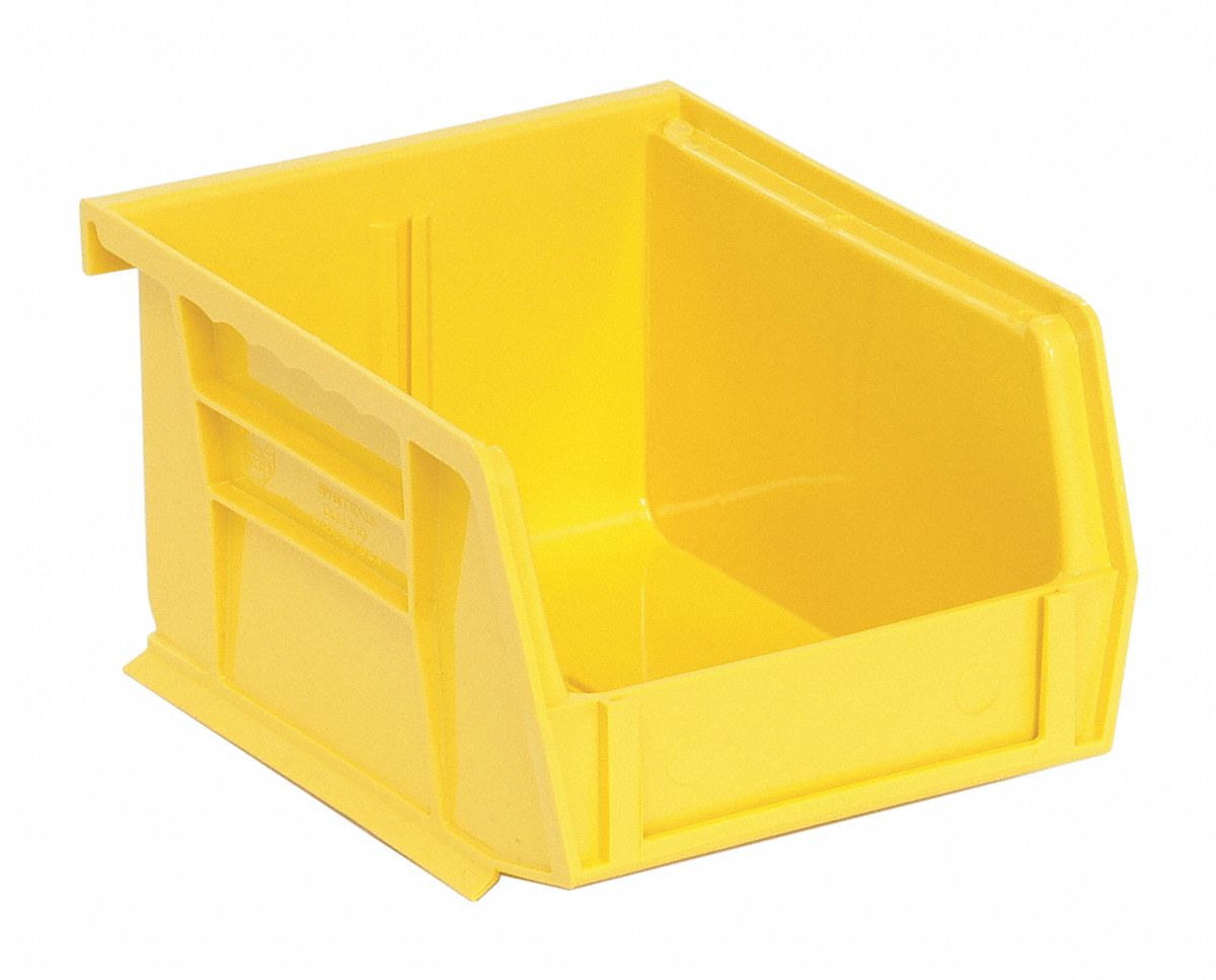 Hang and Stack Bin: 4 1/8 in x 5 3/8 in x 3 in, Yellow, 10 lb Load Capacity