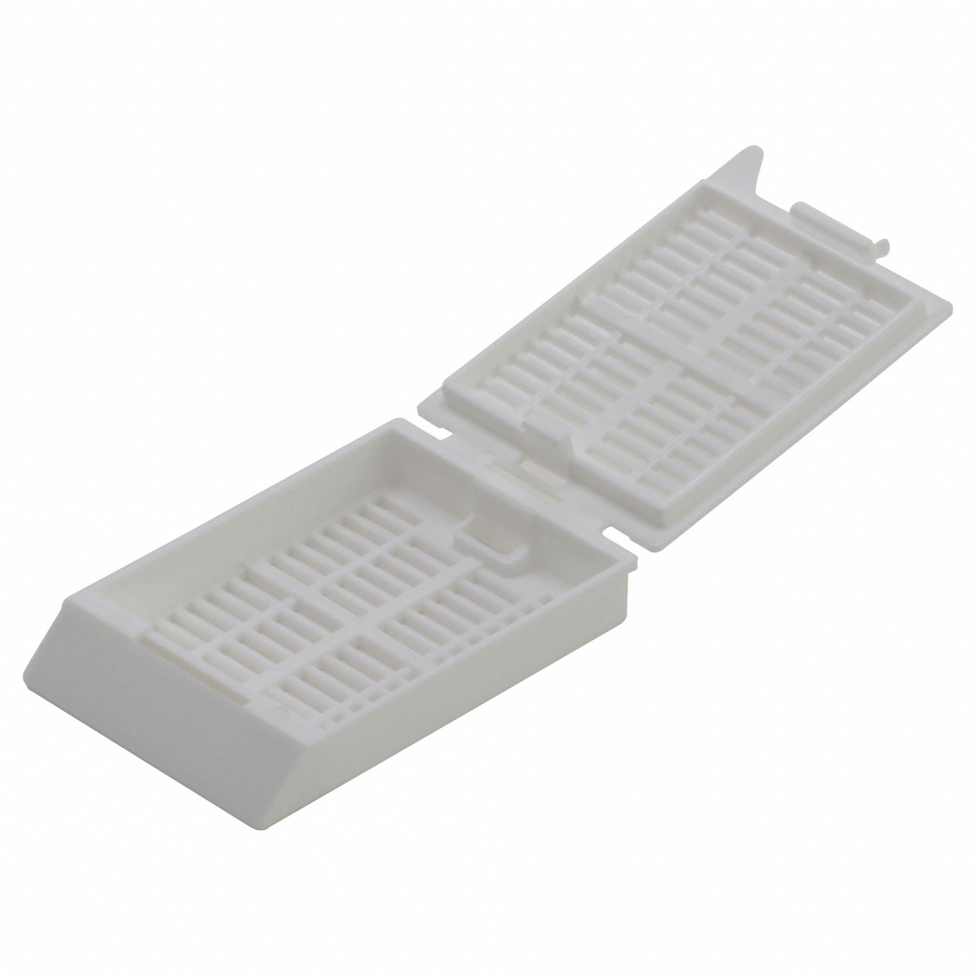 Embedding Cassette: Polyoxymethylene, 40 mm Overall Lg, 28 mm Overall Wd, 6.8 mm Overall Ht