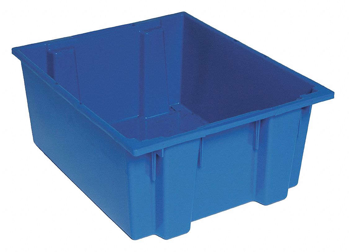 STACK AND NEST CONTAINER, 15 GALON, 23½ IN X 19½ IN X 10 IN, BLUE