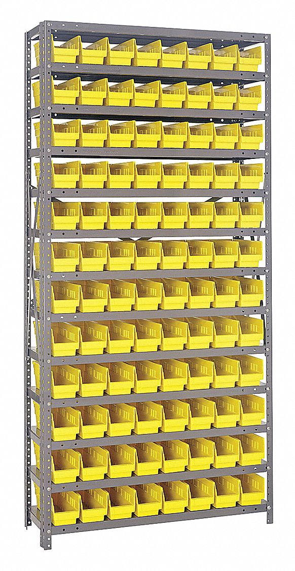Bin Shelving: 36 in x 12 in x 75 in, 1 Sided, 96 Bins, Open, Shelf Bin