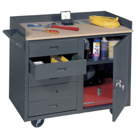 GRAINGER APPROVED Mobile Workbench, Hardboard, 24 in Depth, 34