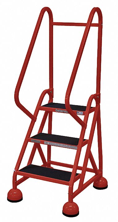 Rolling Ladder: 2.3 ft Platform Ht, Partially Assembled, Steel, Wt-Actuated Auto-Lock