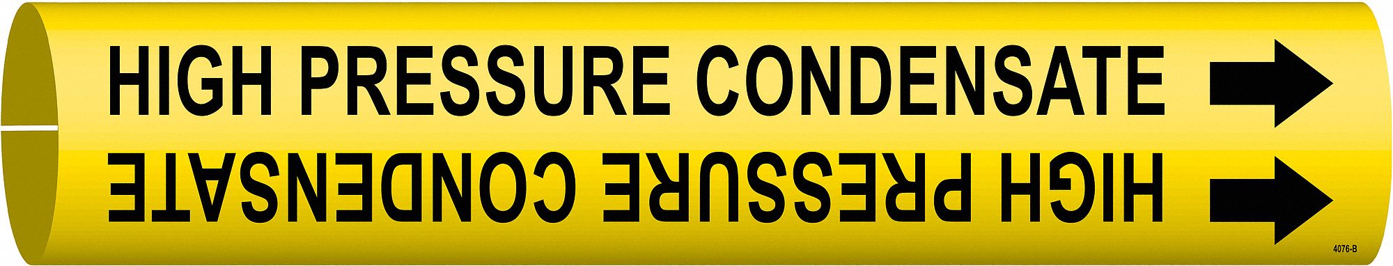 Pipe Marker: High Pressure Condensate, Yellow, Black, Fits 1 1/2 to 2 3/8 in Pipe O.D., With Arrows