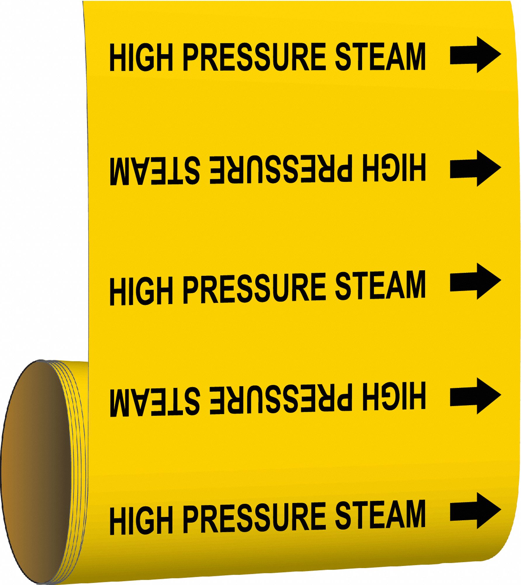 Pipe Marker: High Pressure Steam, Yellow, Black, Fits 2 1/2 to 6 in Pipe O.D., 30 Pipe Markers