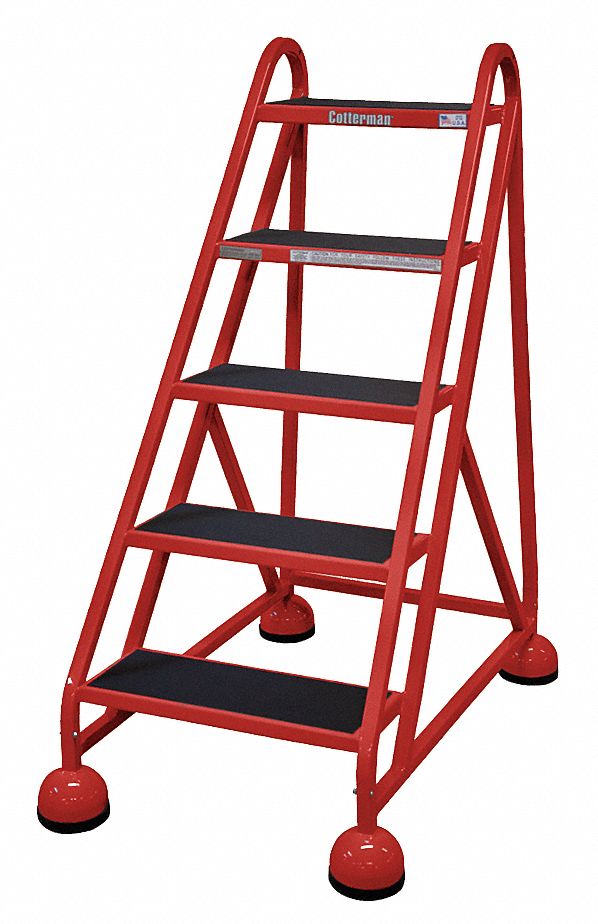 Rolling Ladder: 3.8 ft Platform Ht, Assembled, Steel, Wt-Actuated Auto-Lock, Ribbed