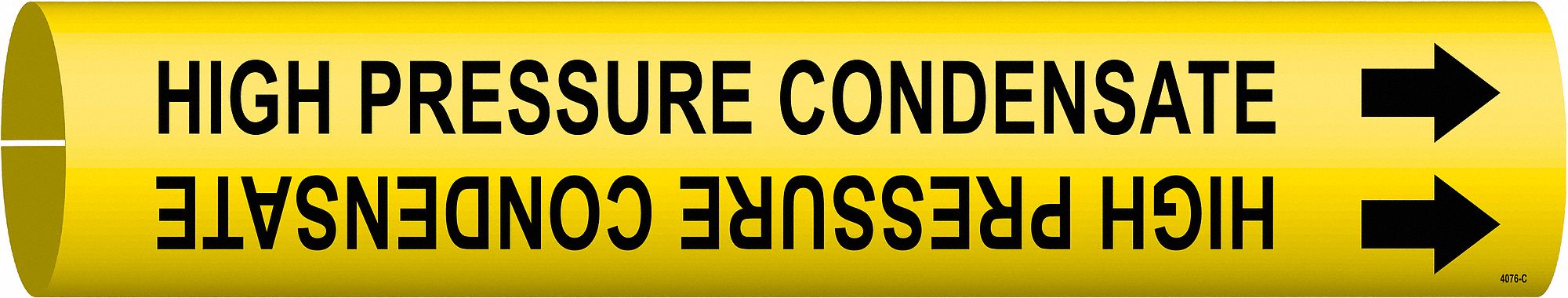 Pipe Marker: High Pressure Condensate, Yellow, Black, Fits 2 1/2 to 3 7/8 in Pipe O.D., With Arrows