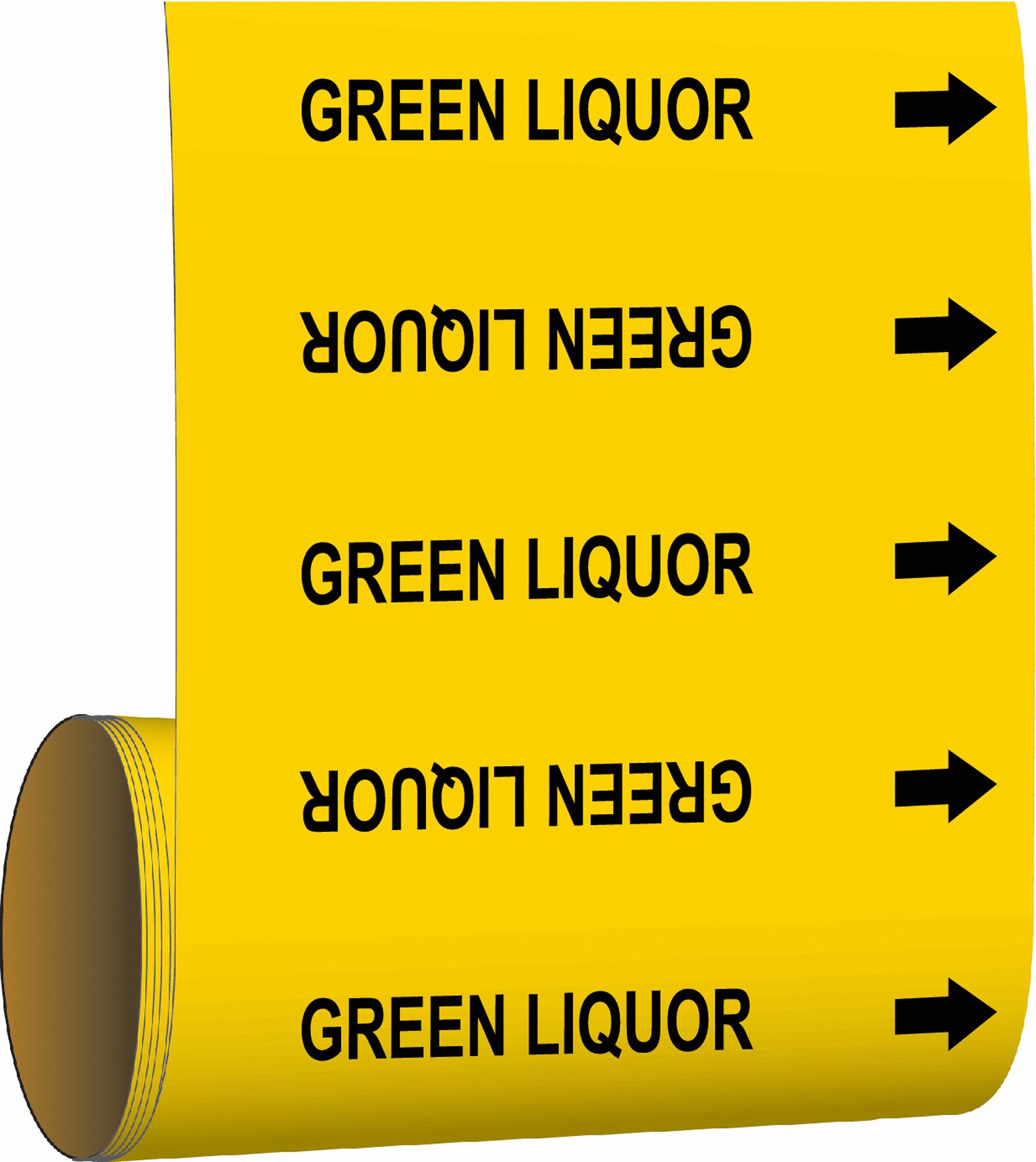 Pipe Marker: Green Liquor, Yellow, Black, Fits 2 1/2 to 6 in Pipe O.D., 30 Pipe Markers, With Arrows
