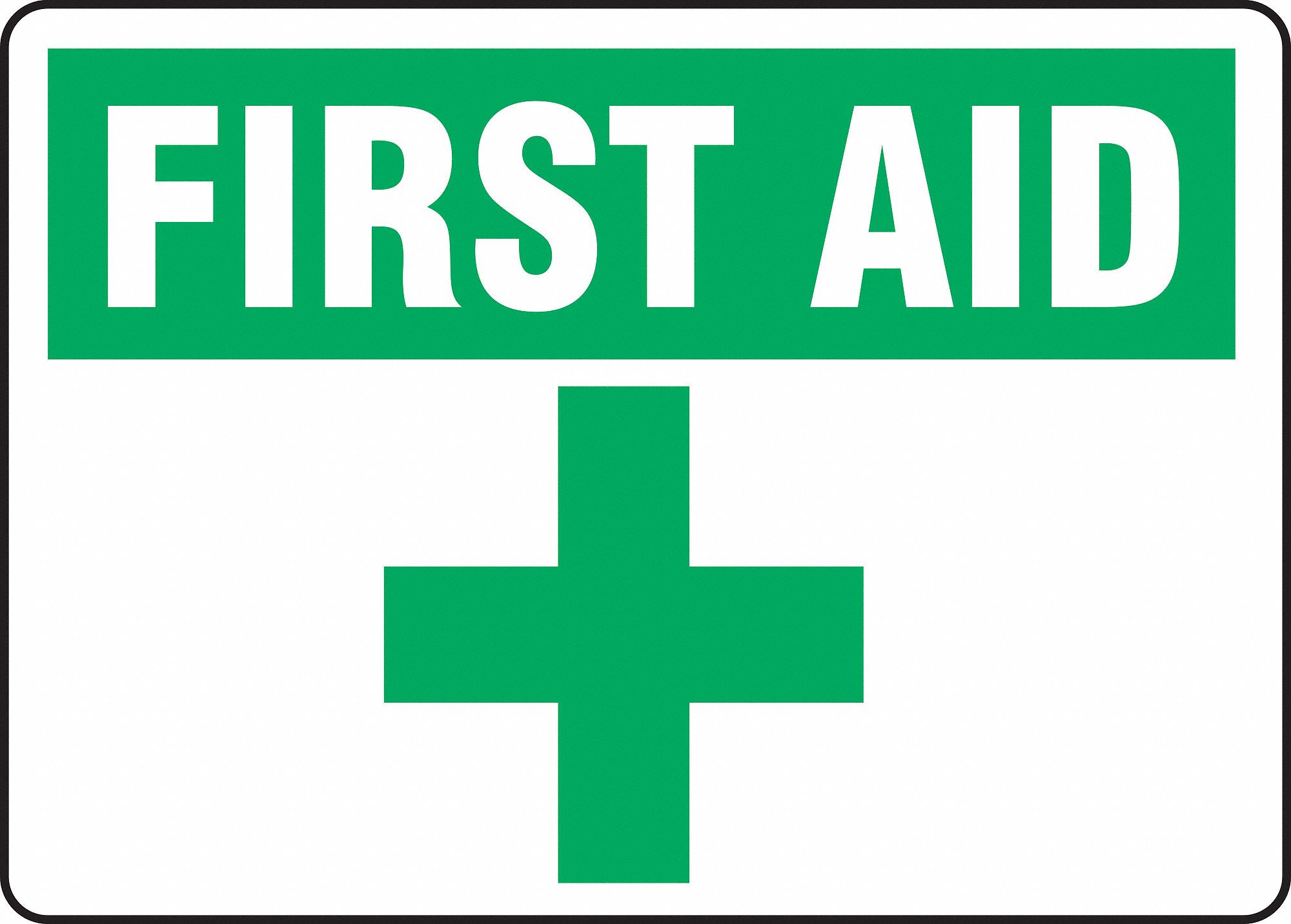 FIRST AID SIGN, VINYL, ADHESIVE SURFACE SIGN MOUNTING, NOT RETROREFLECTIVE, 0.004 IN THICK