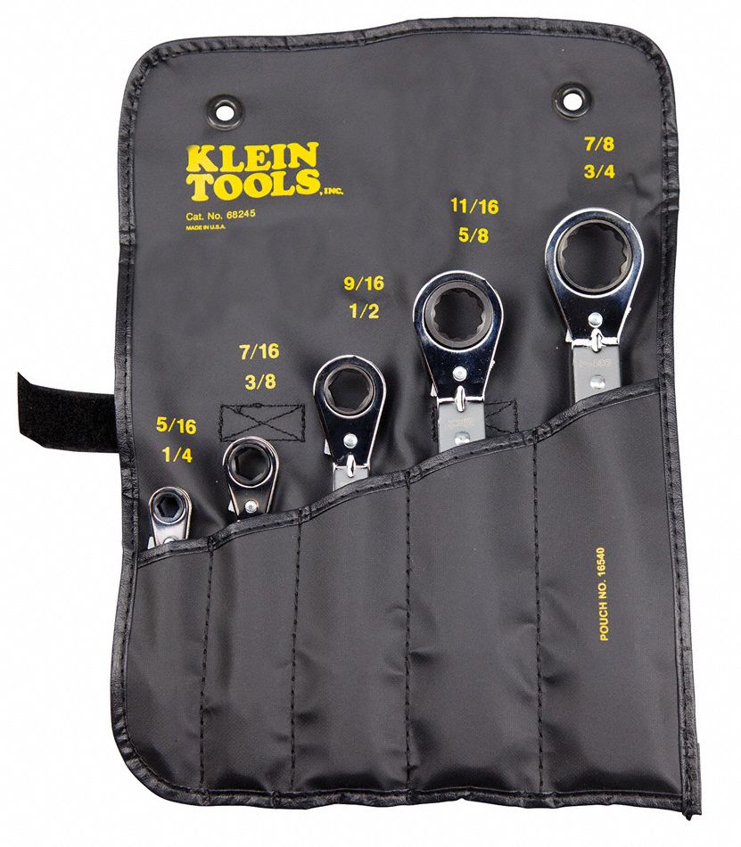 KLEIN TOOLS Box End Wrench Set Alloy Steel, Chrome, 5 Tools, 1/4 in to