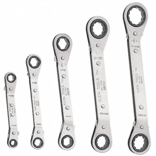 KLEIN TOOLS Box End Wrench Set: Alloy Steel, Chrome, 5 Tools, 1/4 in to ...