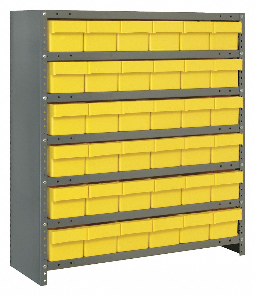 Enclosed Bin Shelving: 36 in x 18 in x 39 in, 1 Sided, 36 Bins, Closed