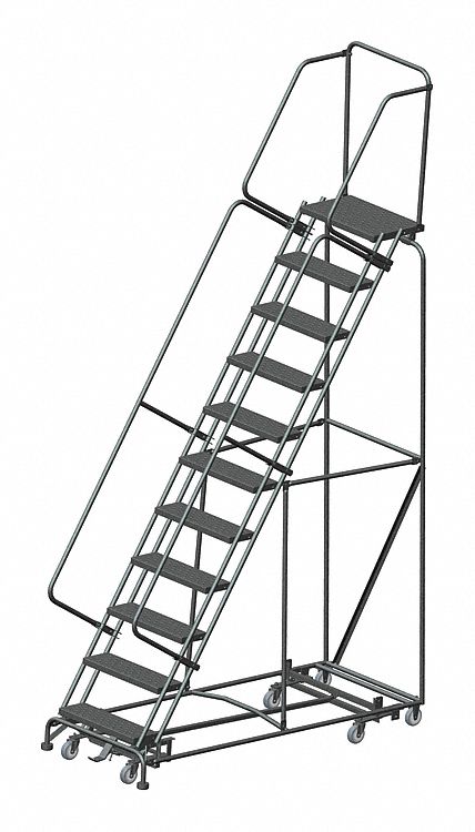 ROLLING LADDER, 9.2 FT PLATFORM H, UNASSEMBLED, STEEL, W-ACTUATED STEP LOCK, PERFORATED, 12½ FT OVERALL HEIGHT