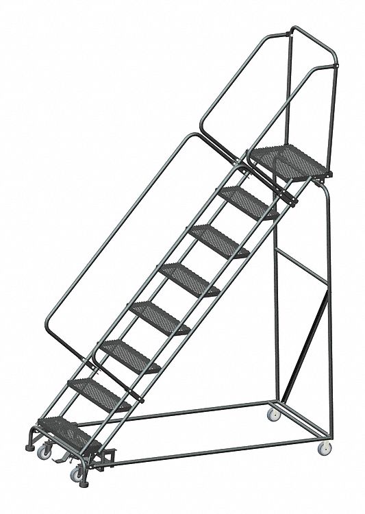 8-Step Rolling Ladder, Expanded Metal Step Tread, 113 in Overall Height ...