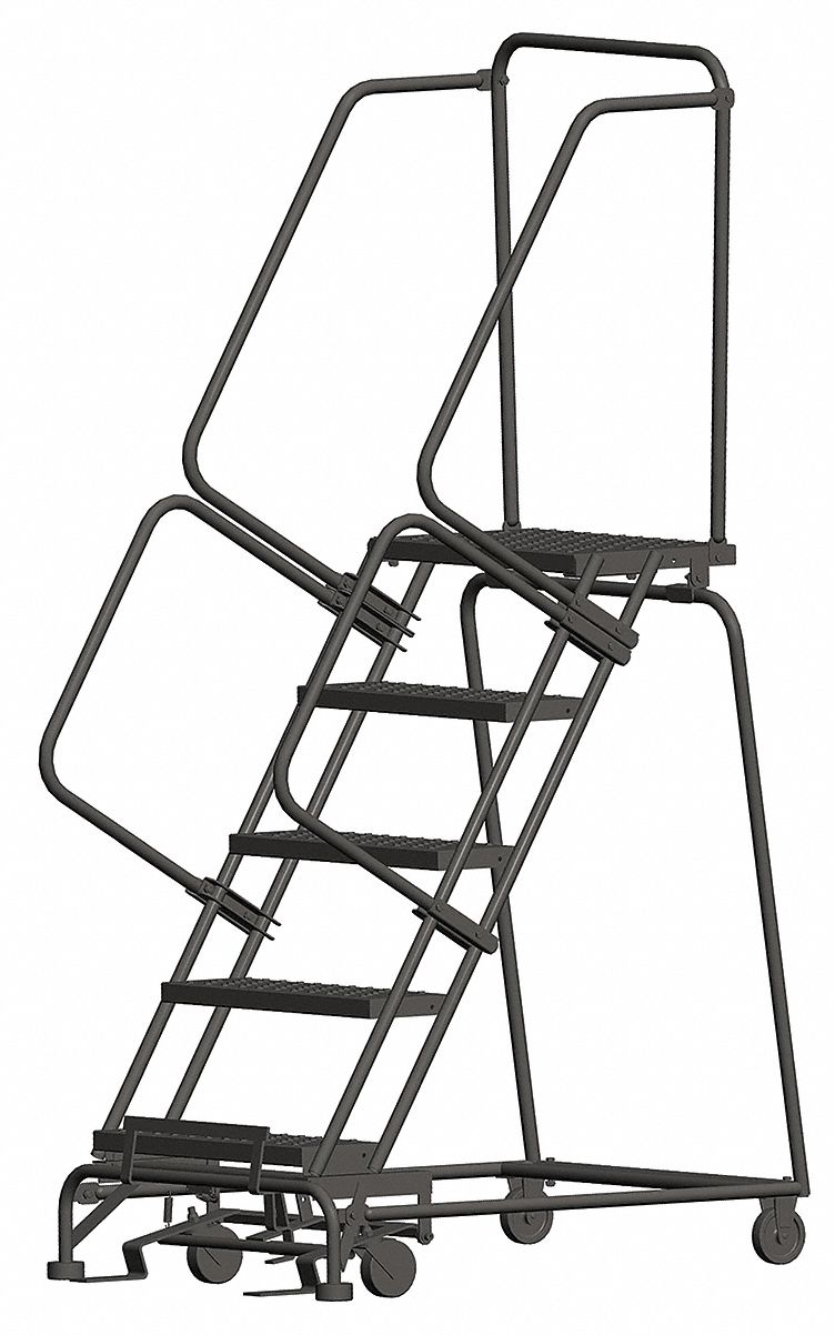 Rolling Ladder: 4.2 ft Platform Ht, Unassembled, Steel, Wt-Actuated Auto-Lock, Perforated