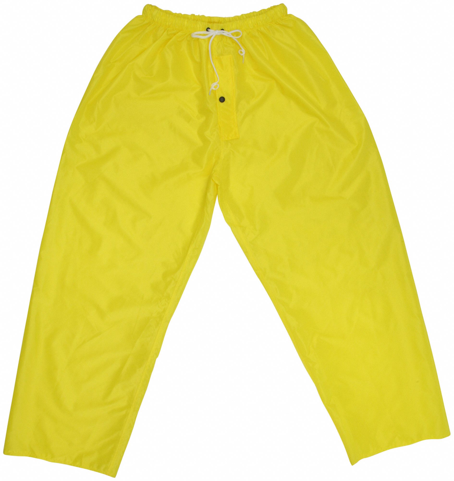 Rain Pants: Polyurethane, XL, Yellow, 31 in Inseam, 46 in Max Waist Size, 10 mil Thick, Snap