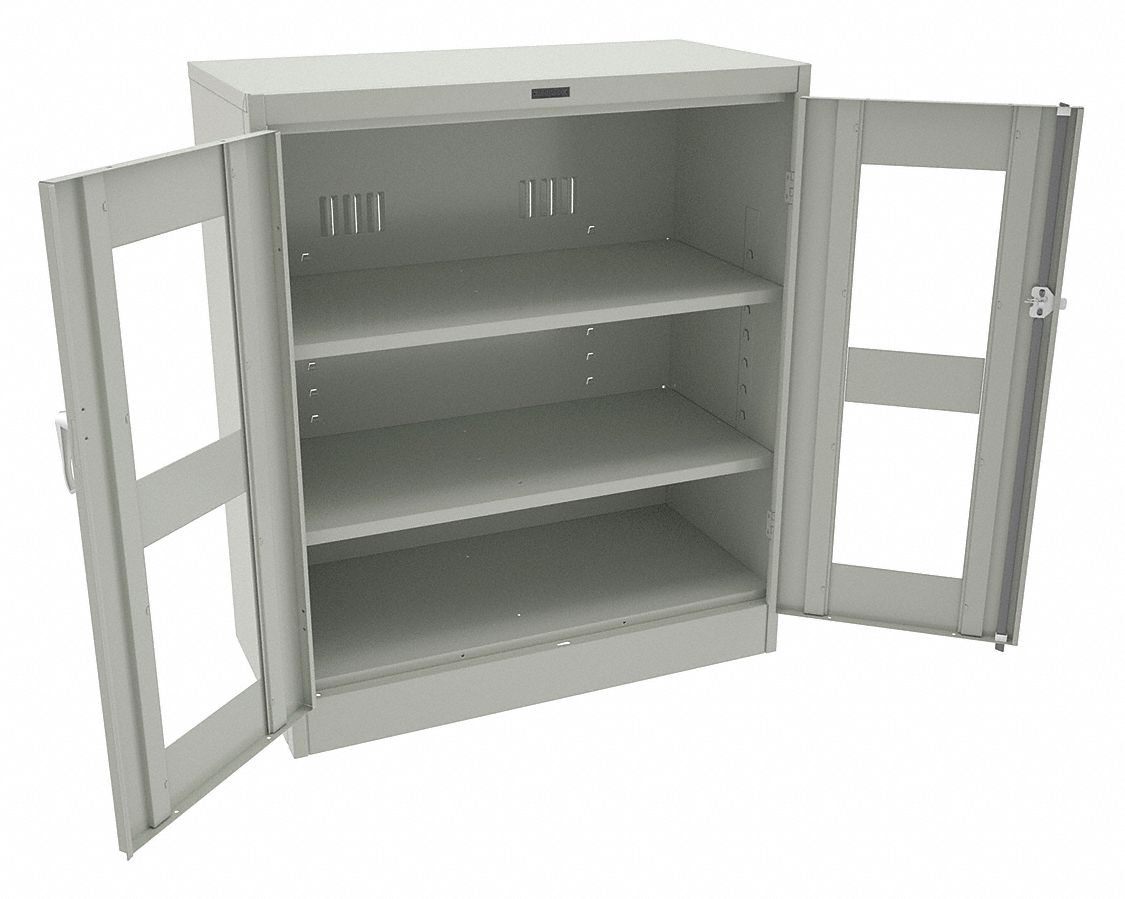 STORAGE CABINET, 36 X 18 X 42 IN, LEVELING, 2 ADJUSTABLE SHELVES, SWING HANDLE/KEYED, GREY