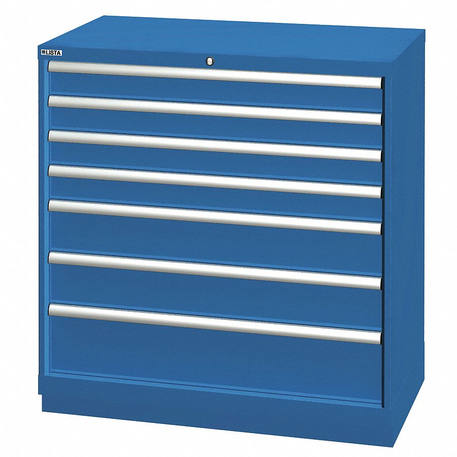 Modular Drawer Cabinet: 40 1/4 in x 22 1/2 in x 39 3/8 in, 7 Drawers, 102 Compartments, Steel