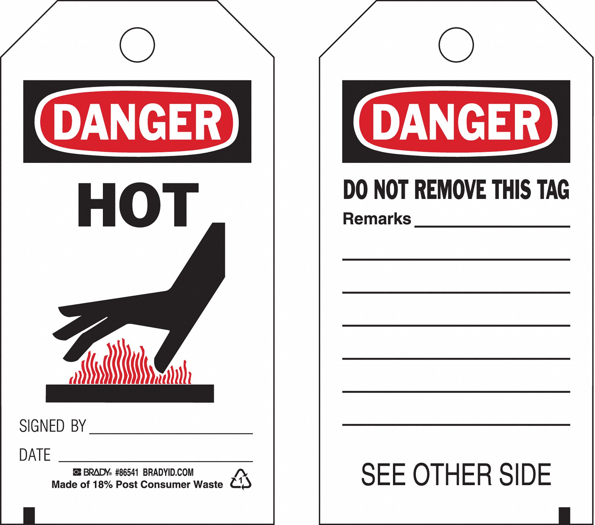 Danger Tags: Black/Red/White, Cable Tie, 10 Tags, 10 PK