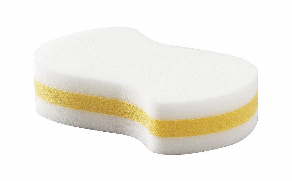 GRAINGER APPROVED 6 1/4 in x 4 1/4 in Melamine Sponge, White, Yellow
