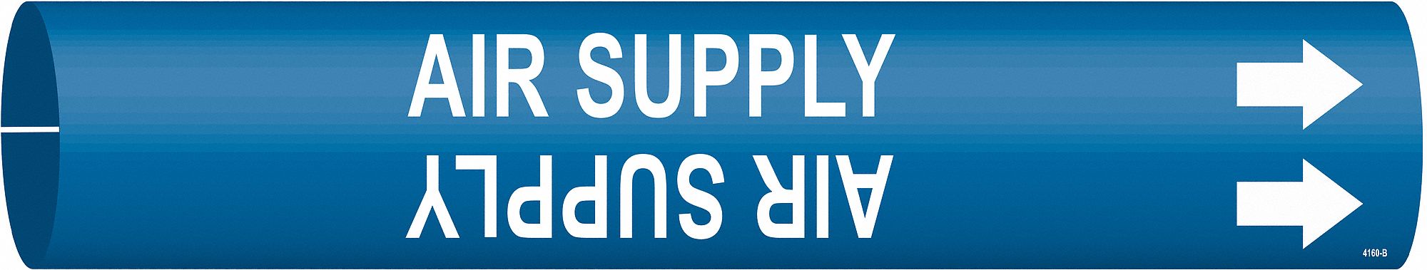 Pipe Marker: Air Supply, Blue, White, Fits 1 1/2 to 2 3/8 in Pipe O.D., 1 Pipe Markers, With Arrows