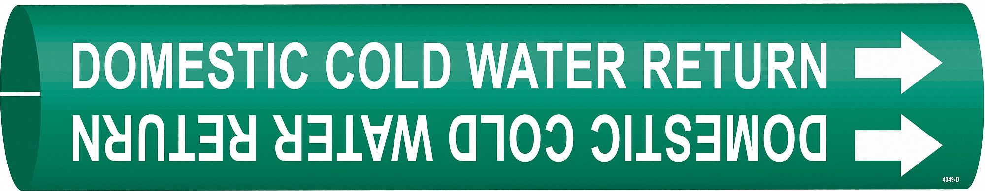 Pipe Marker: Domestic Cold Water Return, Green, White, Fits 4 to 6 in Pipe O.D., 1 Pipe Markers