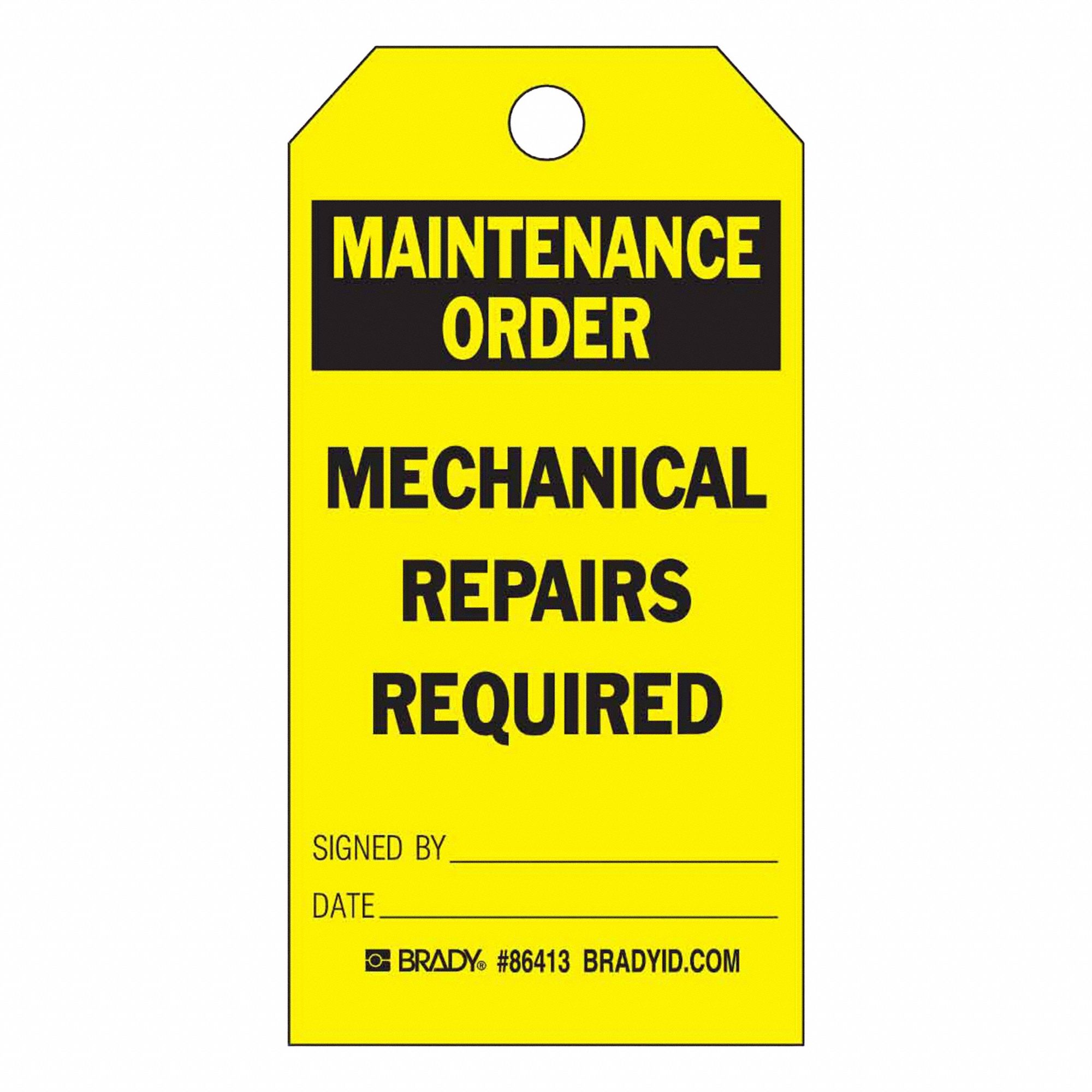 Tag: Maint Order, 3 in Wd, 5 3/4 in Ht, Black/Yellow, Rectangle, Matte, Indoor/Outdoor, 10 PK